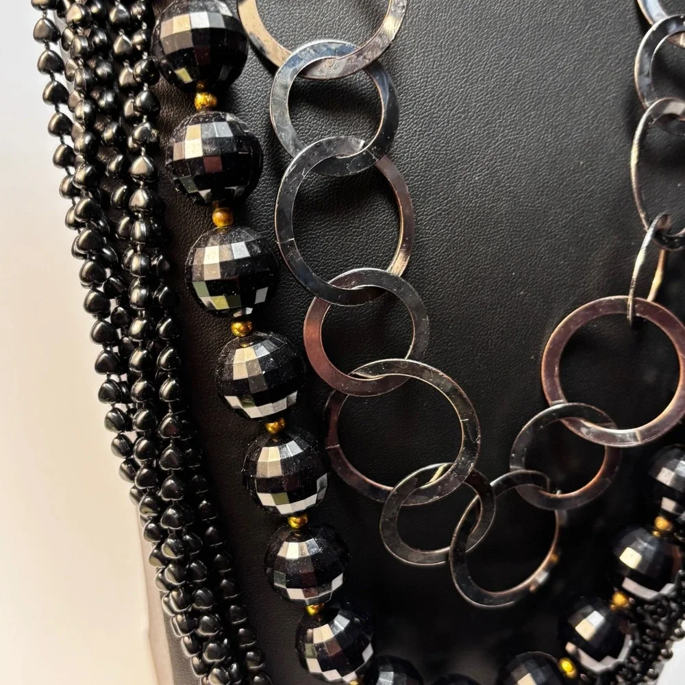 Necklace Lot Black Metal Acrylic Beads Retro Boho Goth - Picture 9 of 11